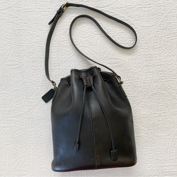 Vintage 90s Y2K Coach Nicholas Leather Bucket Bag with Drawstring - Picture 1 of 14